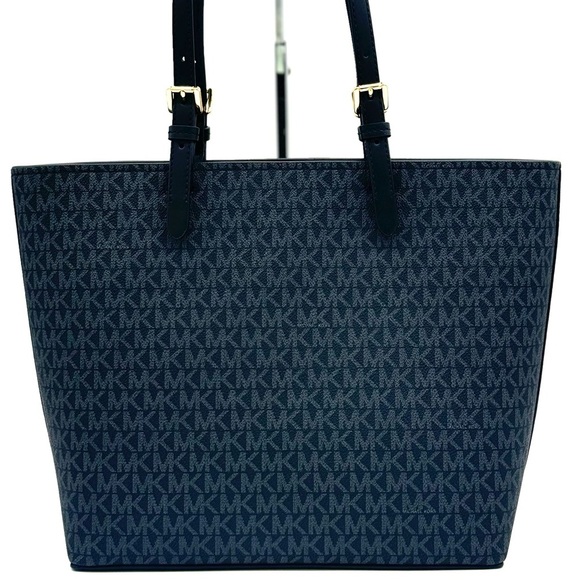 Michael Kors Jet Set Medium Pocket Tote Bag Black Signature - Picture 6 of 10